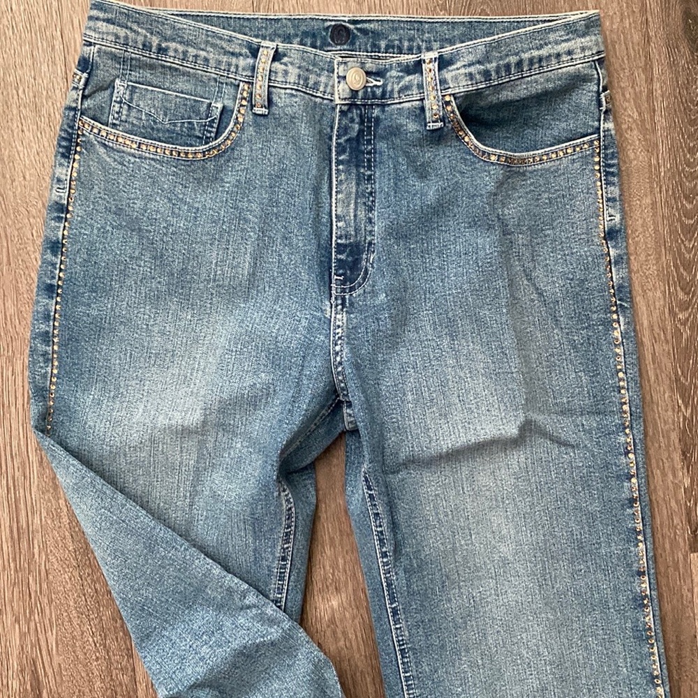 Christine Alexander Stretch Blue Jeans With Crystal Studs Rhinestones